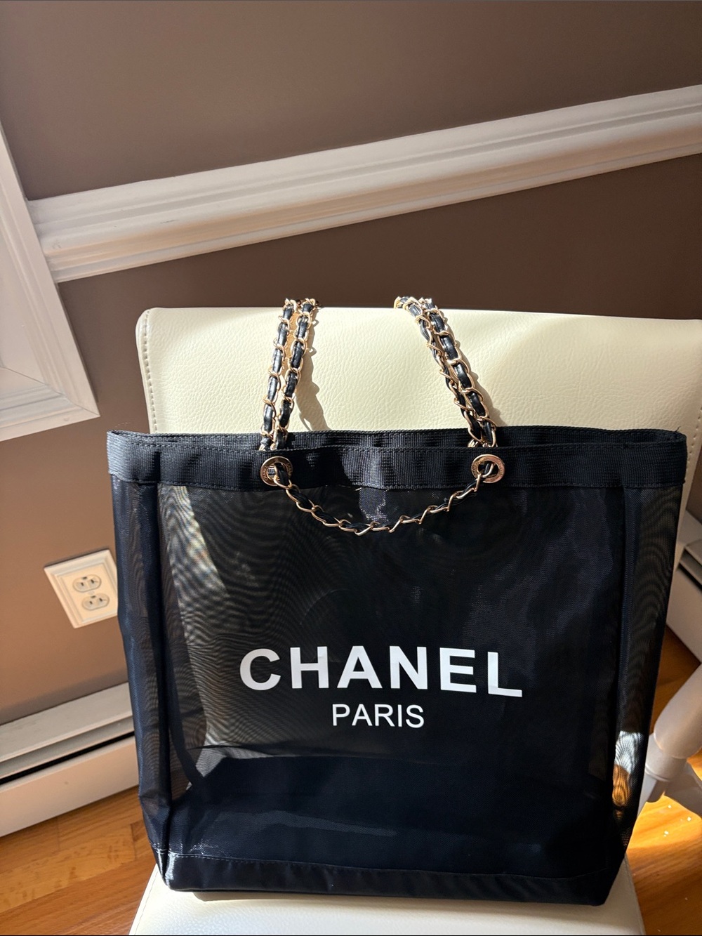 Fashion Chanel- Source Unknown Black Mesh Tote with Gold Chain Handles - Picture 7 of 7